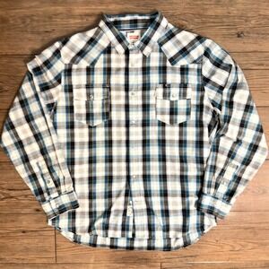 Levi's Western Pearl Snap Shirt Plaid Blue Gray Size XXL